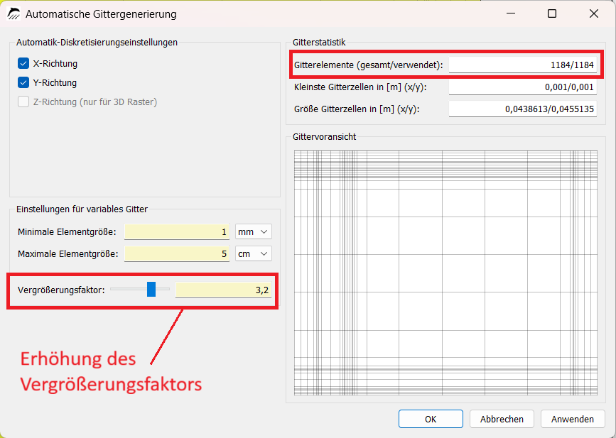 Einstellung grob